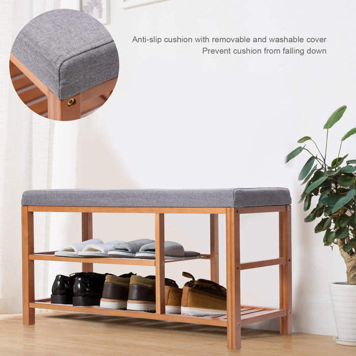 Dotted Line™ 6 Pair Solid Wood Shoe Storage Bench & Reviews Wayfair